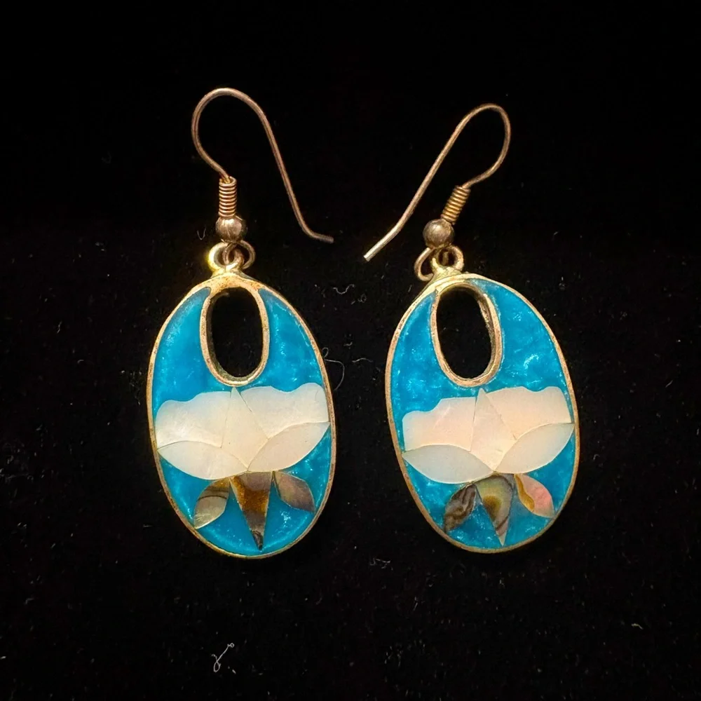 Vintage, handmade mother of pearl earrings (Alpaca Mexico) - Picture 1 of 1